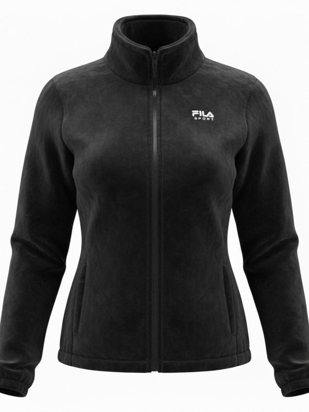 Fila Sport Jacket Women’s Medium Black Faux Fur Fleece Full Zip Mock Neck